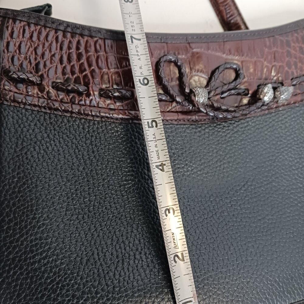 Brighton Shoulder Bag Purse Brown Croc Black Genuine Leather - Picture 8 of 14